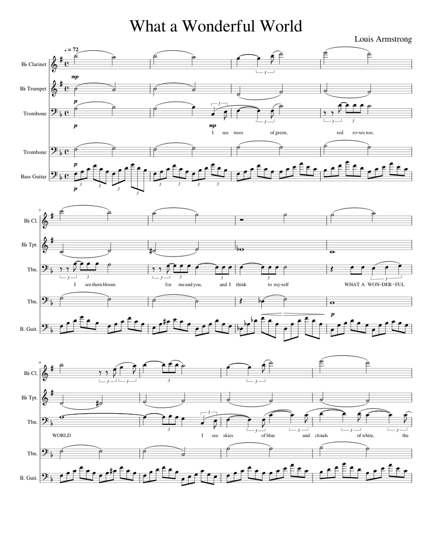 What a wonderful world by louis armstrong sheet music for clarinet
