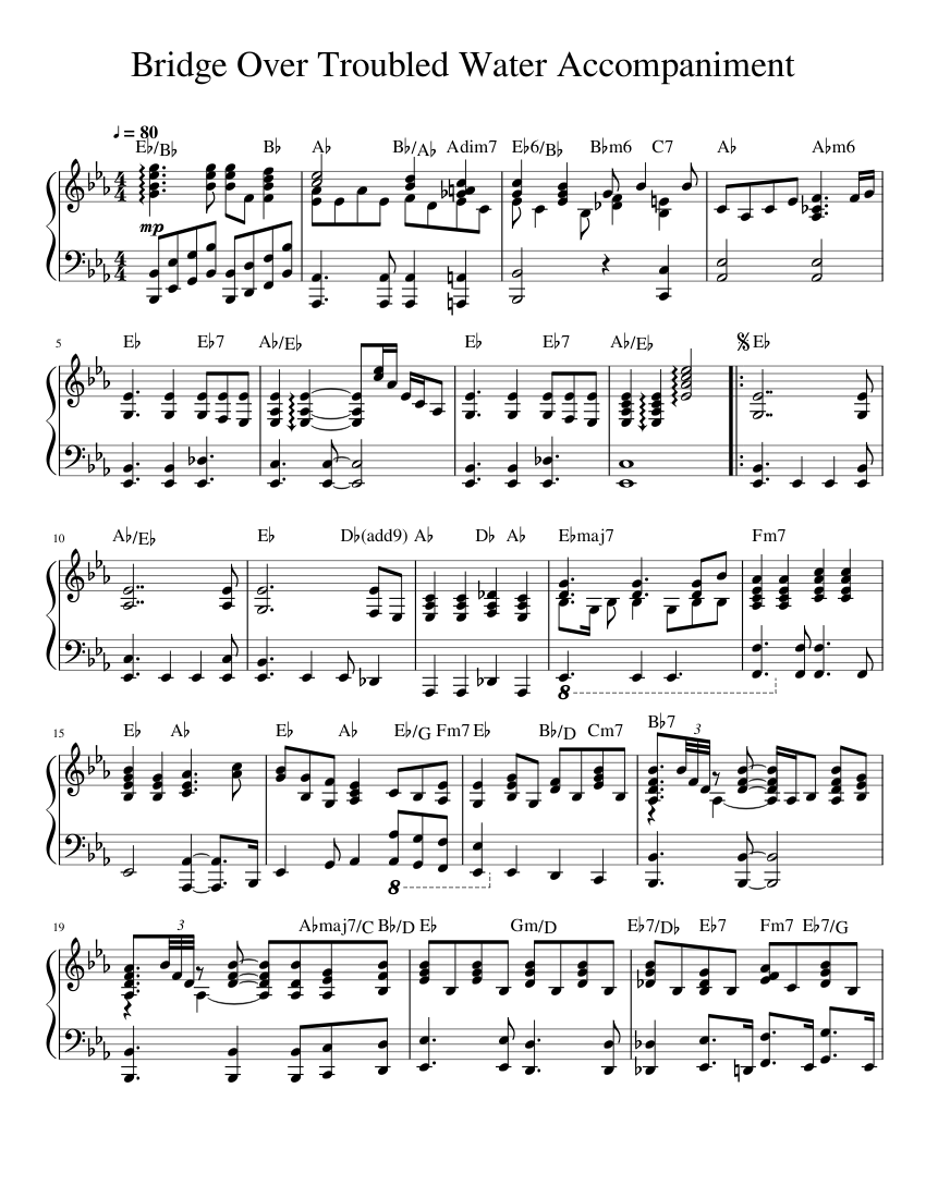 Bridge Over Troubled Water Accompaniment (Just like the song) Sheet ...