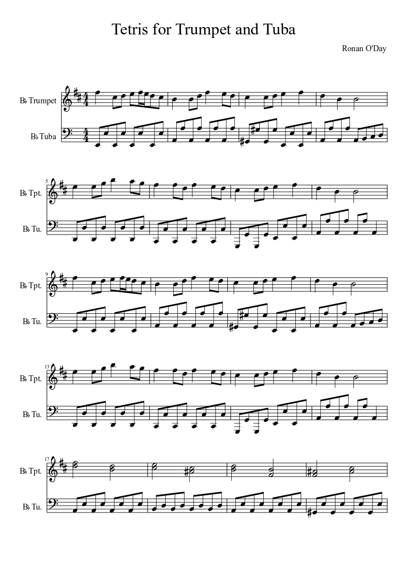 Tetris for Trumpet and Tuba sheet music download free in PDF or MIDI