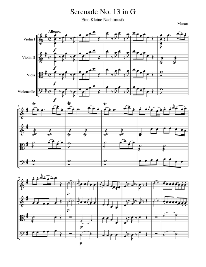 Serenade No. 13 in G "Eine Kleine Nachtmusik" K525 Sheet music for