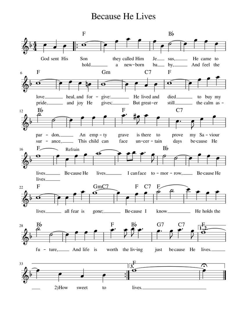 Because He Lives in F major 1 Sheet music for Piano | Download free in ...
