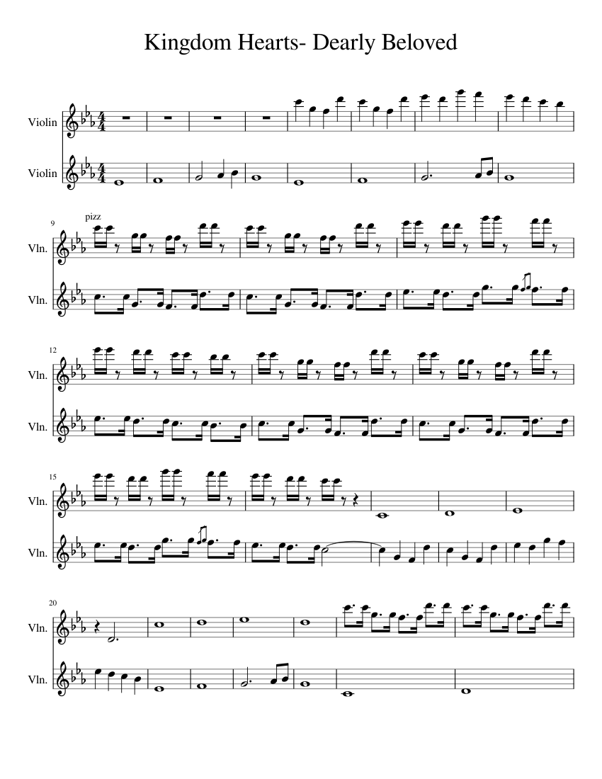 Kingdom Hearts Dearly Beloved Sheet music for Violin | Download free in