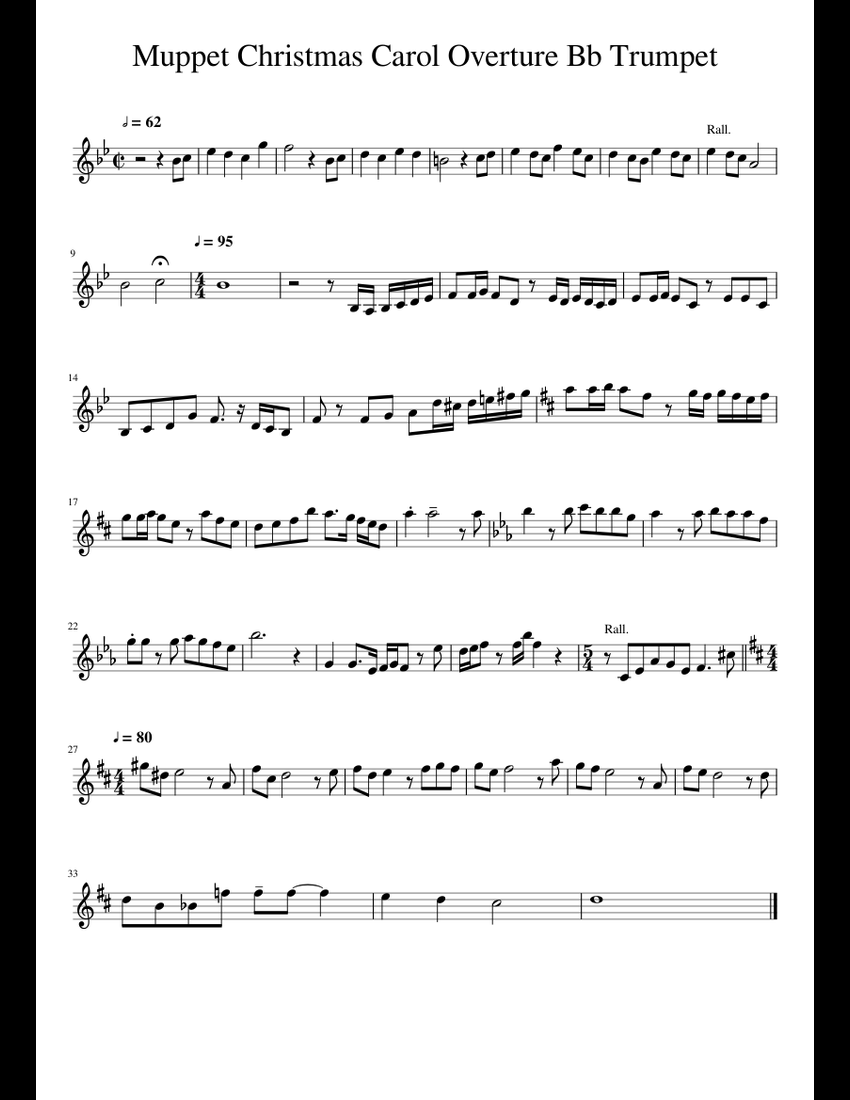 Muppet Christmas Carol Overture - Solo Trumpet sheet music for Trumpet ...
