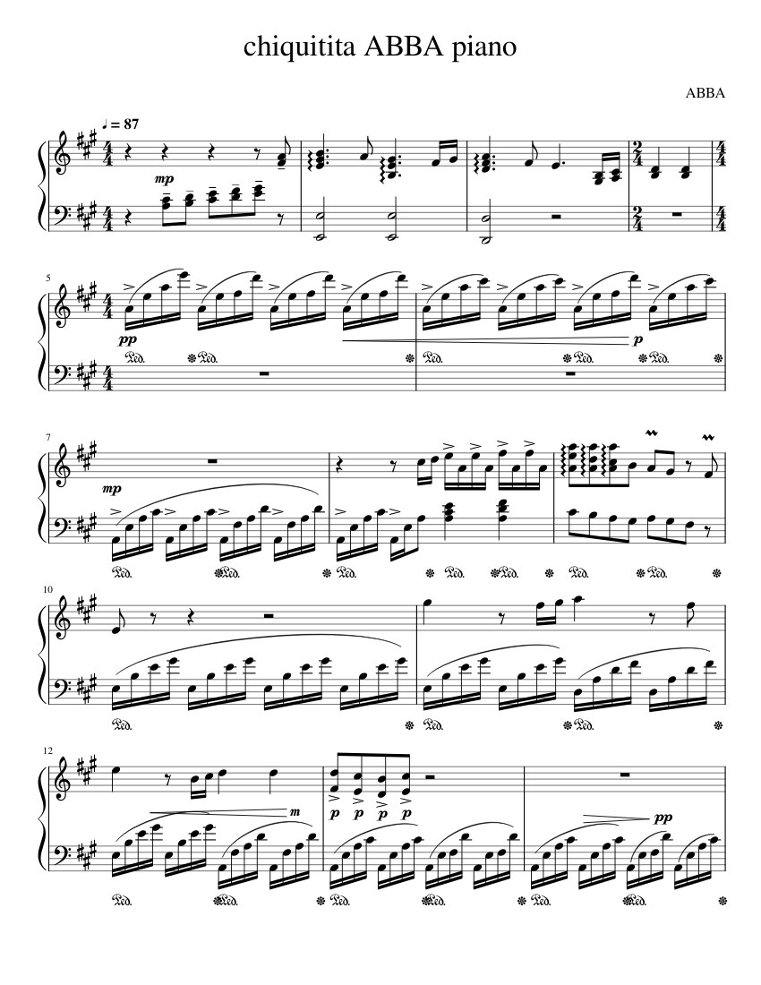 chiquitita ABBA piano Sheet music for Piano (Solo)