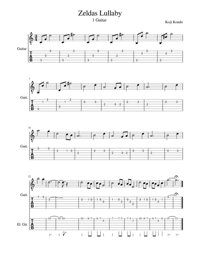Zeldas Lullaby Sheet music for Guitar | Download free in PDF or MIDI