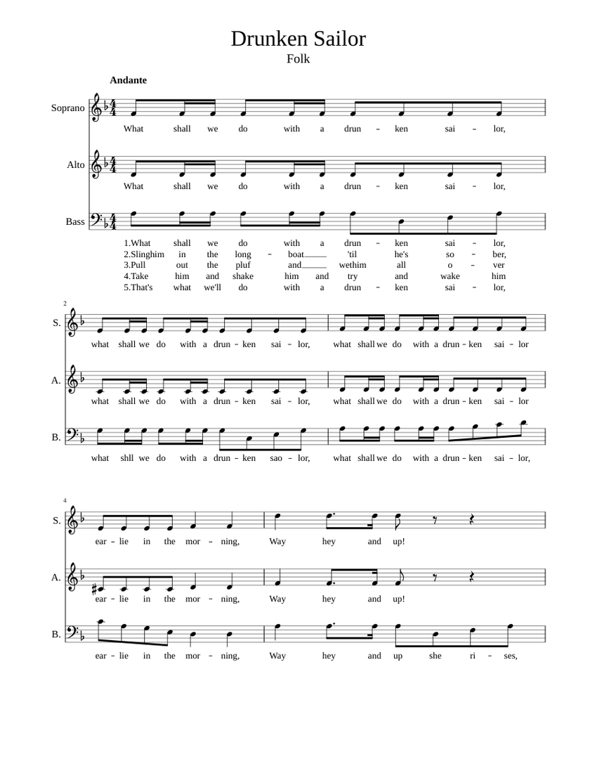 Drunken Sailor Sheet music for Clarinet (In B Flat) (Choral ...