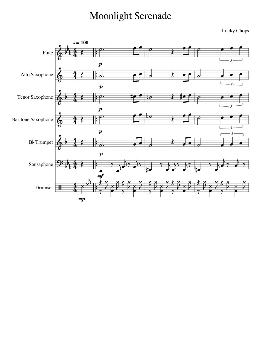 Moonlight Serenade Sheet Music For Flute Alto Saxophone Tenor