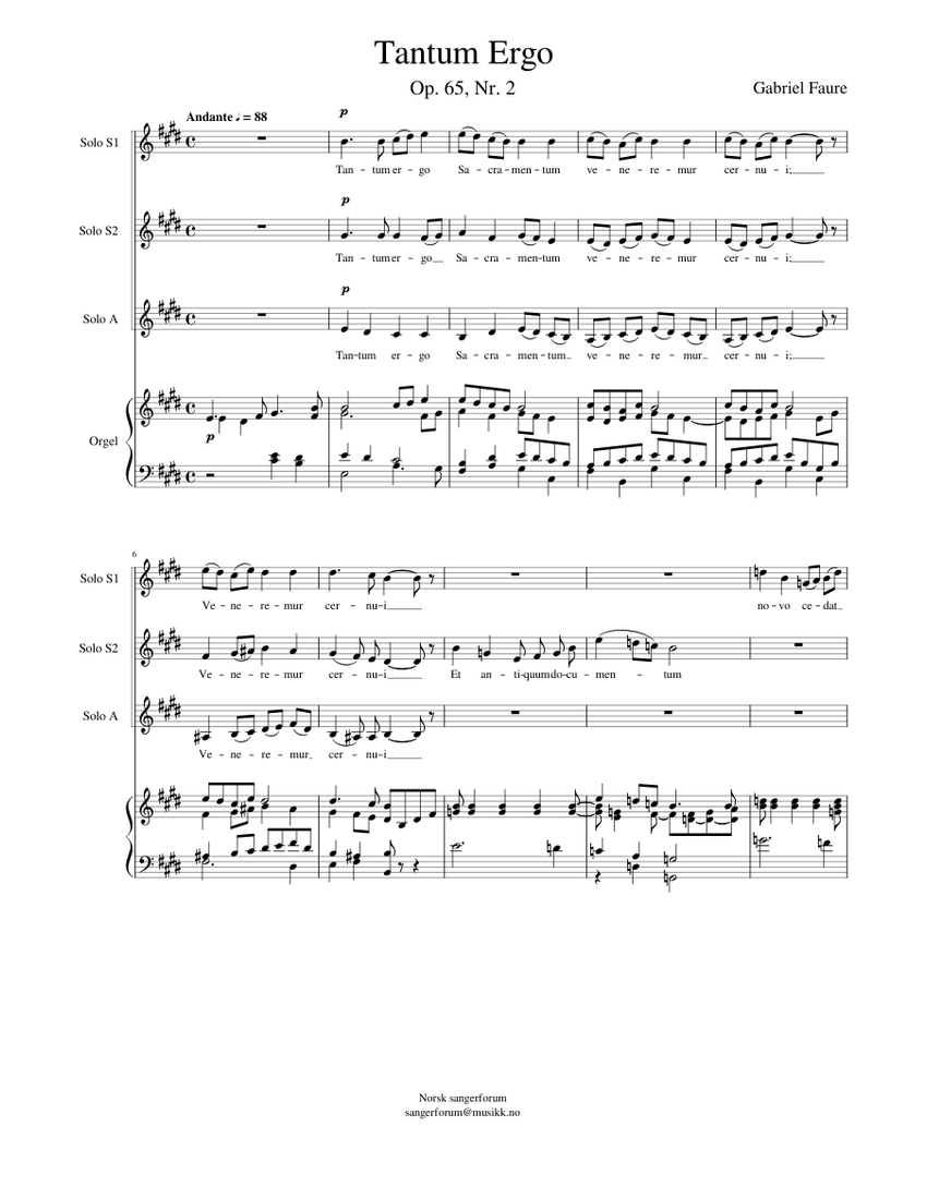 Tantum Ergo (Faure) Sheet music for Voice, Organ | Download free in PDF ...