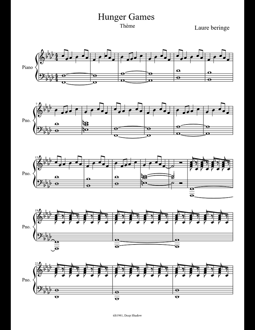 Hunger Games Theme Sheet Music Download Free In PDF Or MIDI