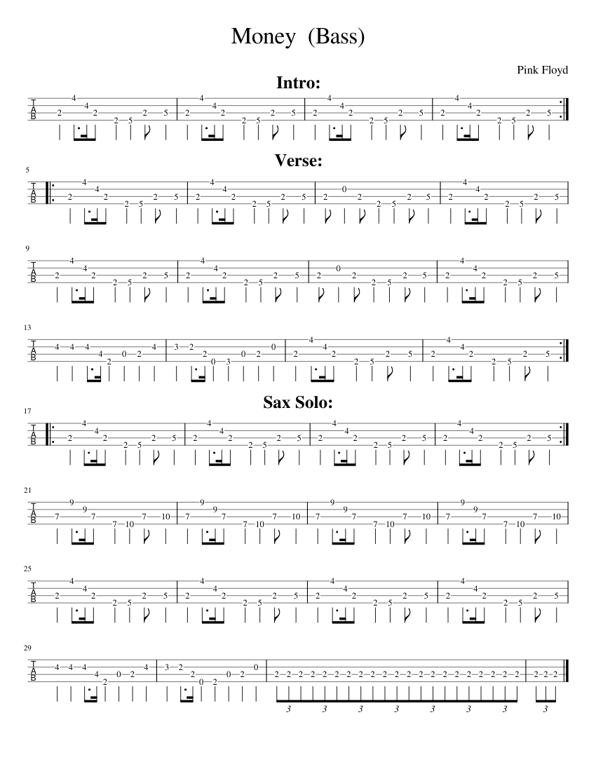 Money (Bass) Sheet music for Bass (Solo)