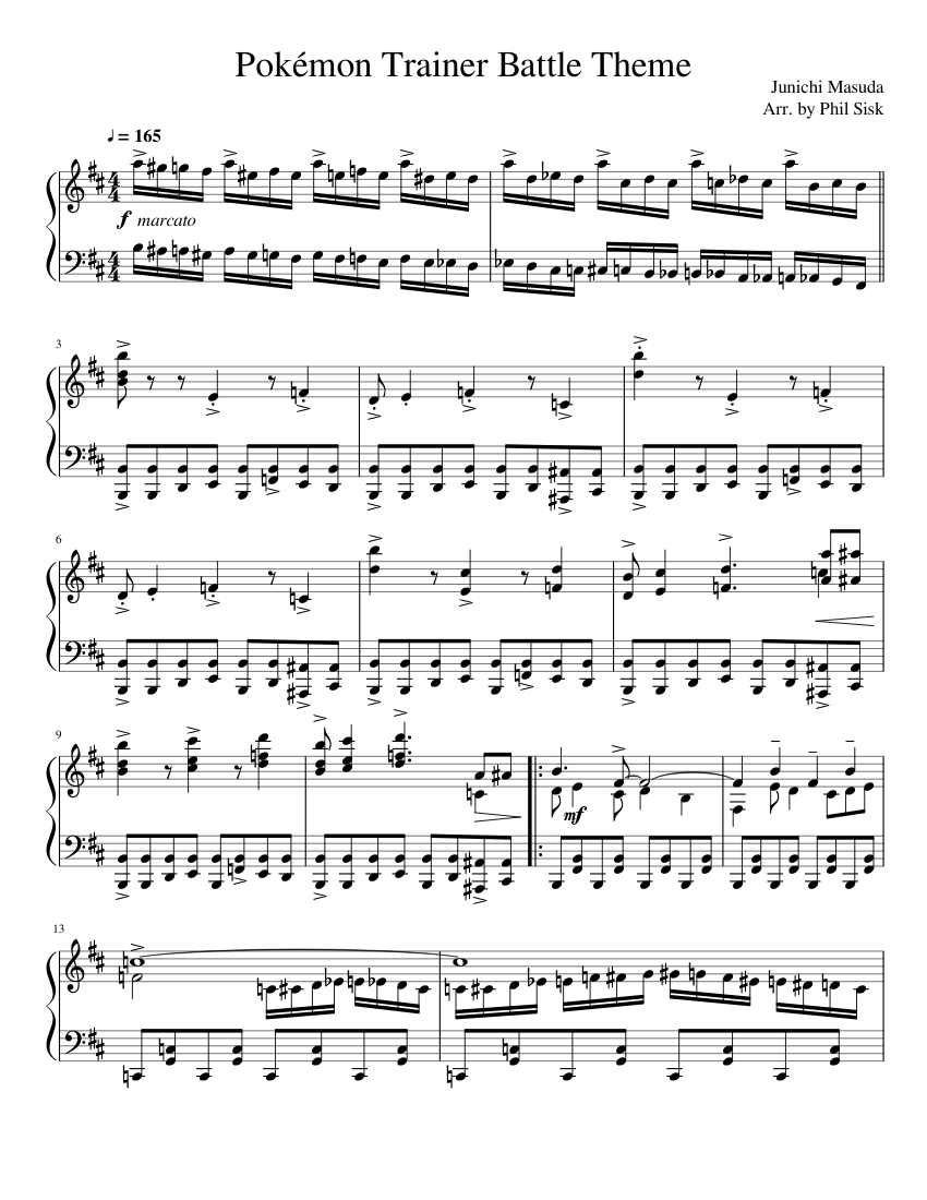 Pokémon Battle Theme sheet music for Piano download free in PDF or MIDI