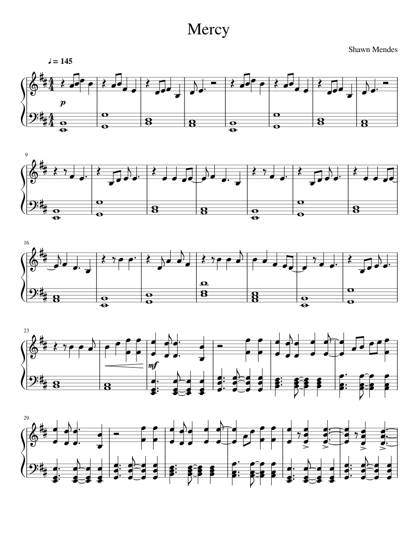 Mercy Shawn Mendes Sheet Music For Piano Solo Musescore Com