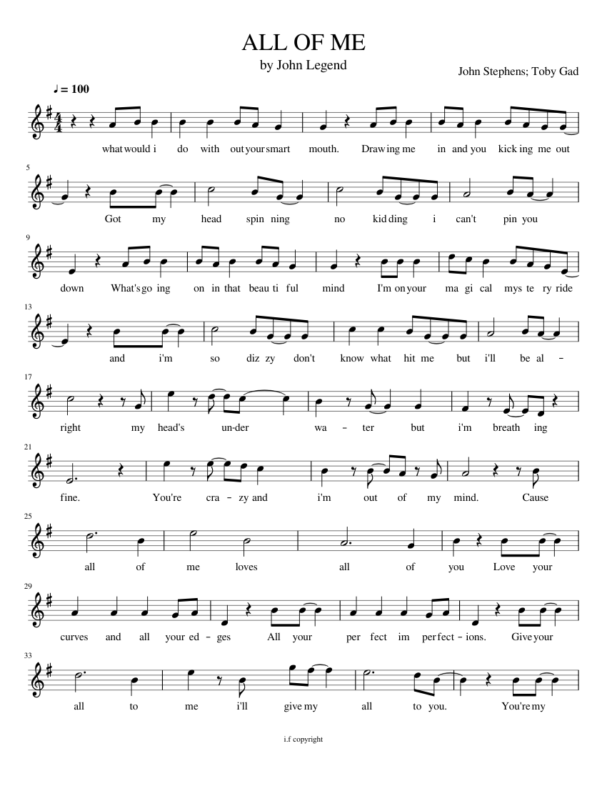 ALL OF ME Sheet music for Piano (Solo) | Musescore.com