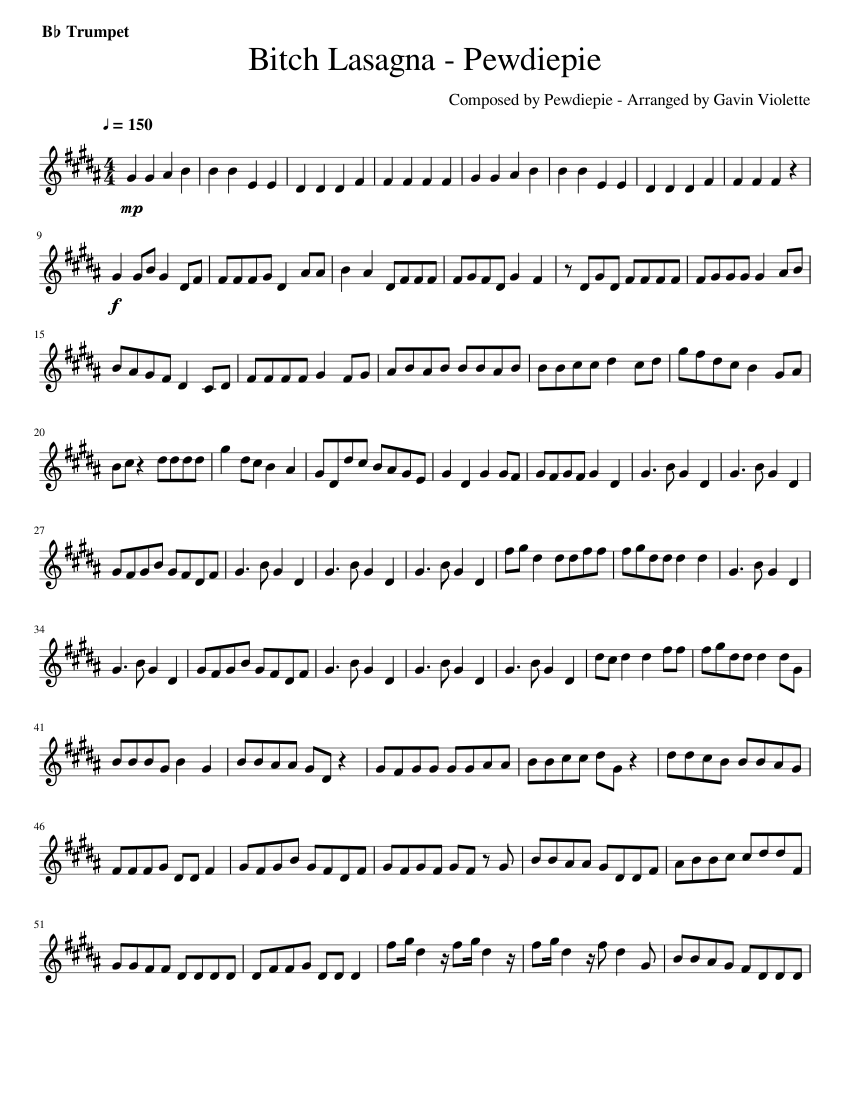 Bitch Lasagna Pewdiepie Trumpet Ver Sheet Music For Trumpet