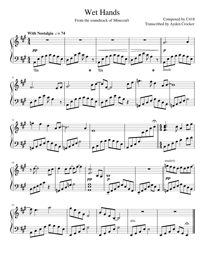 Wet Hands sheet music for Piano download free in PDF or MIDI