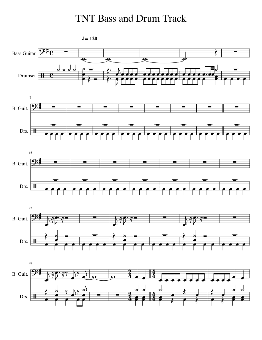 Tnt Bass And Drum Track Sheet Music For Drum Group Bass Mixed Duet Musescore Com
