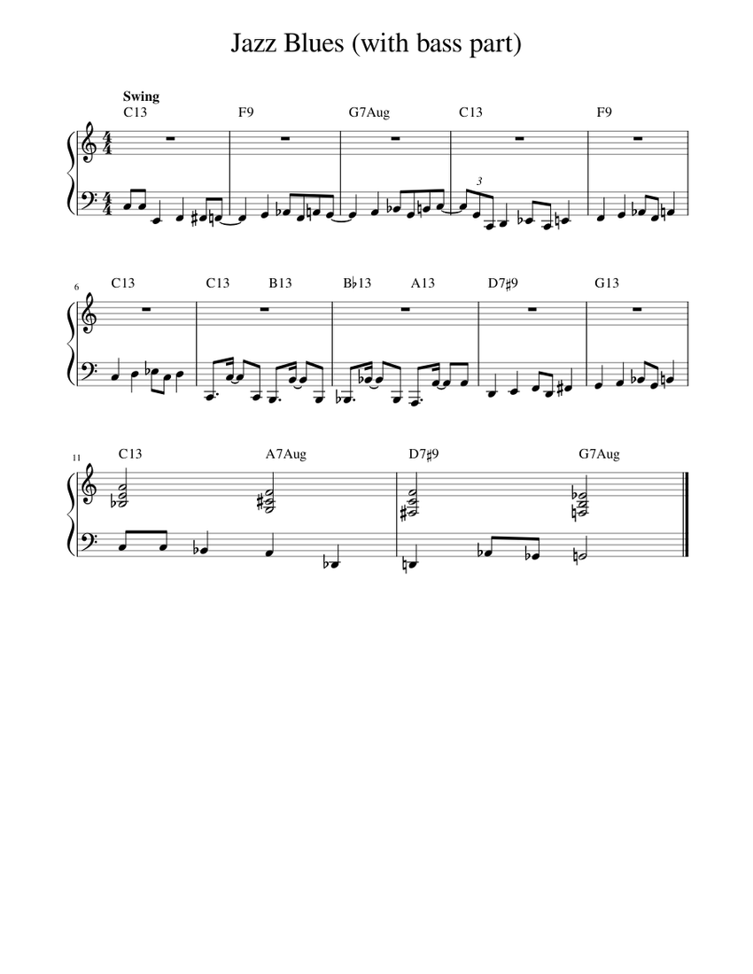 Blues Bass line Sheet music for Piano (Solo) | Musescore.com