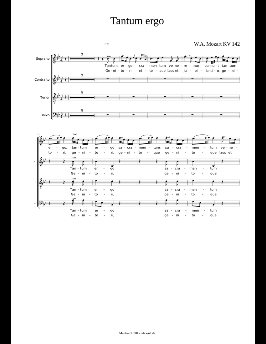 Tantum ergo - RV 142 Mozart sheet music for Voice download free in PDF ...