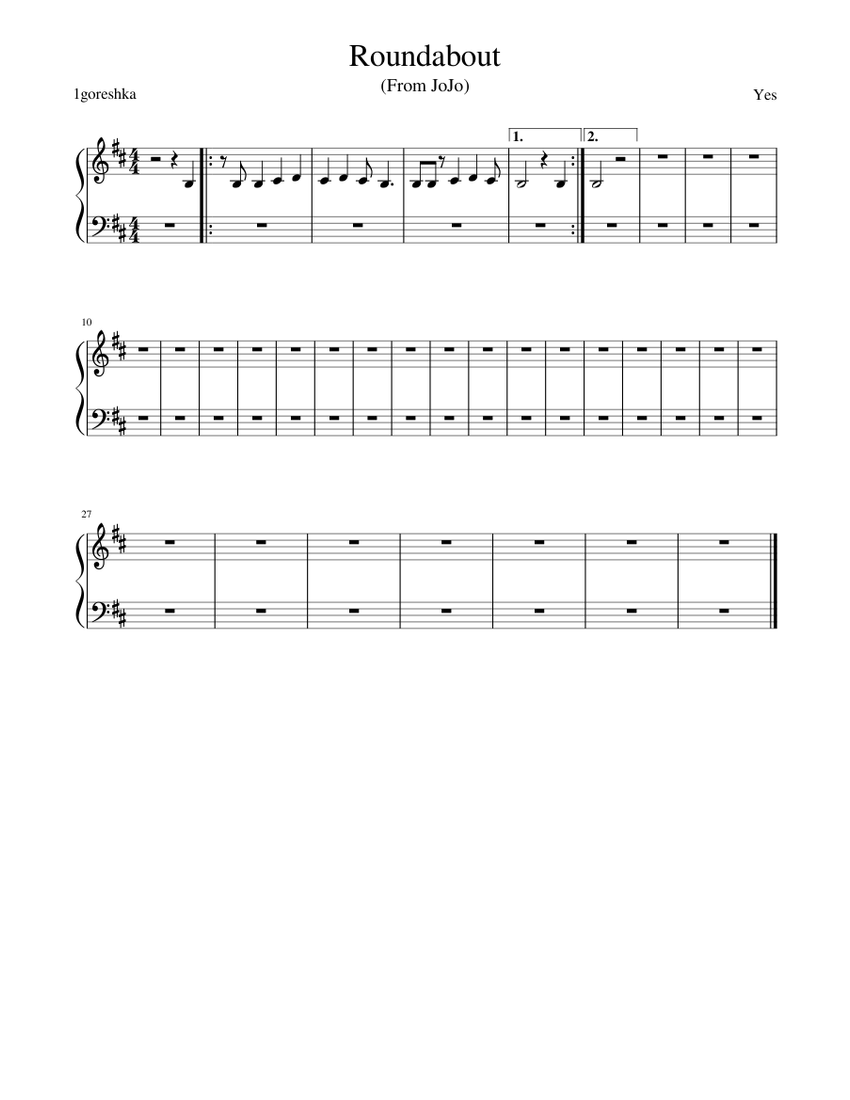 Roundabout To Be Continued Sheet Music For Piano Download Free