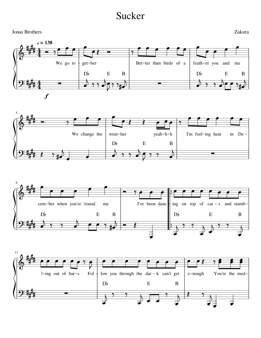Jonas Brothers-Sucker Sheet music for Piano | Download free in PDF or ...
