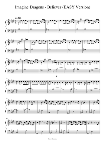 Imagine Dragons Sheet Music Free Download In Pdf Or Midi On Musescore Com - believer roblox piano notes