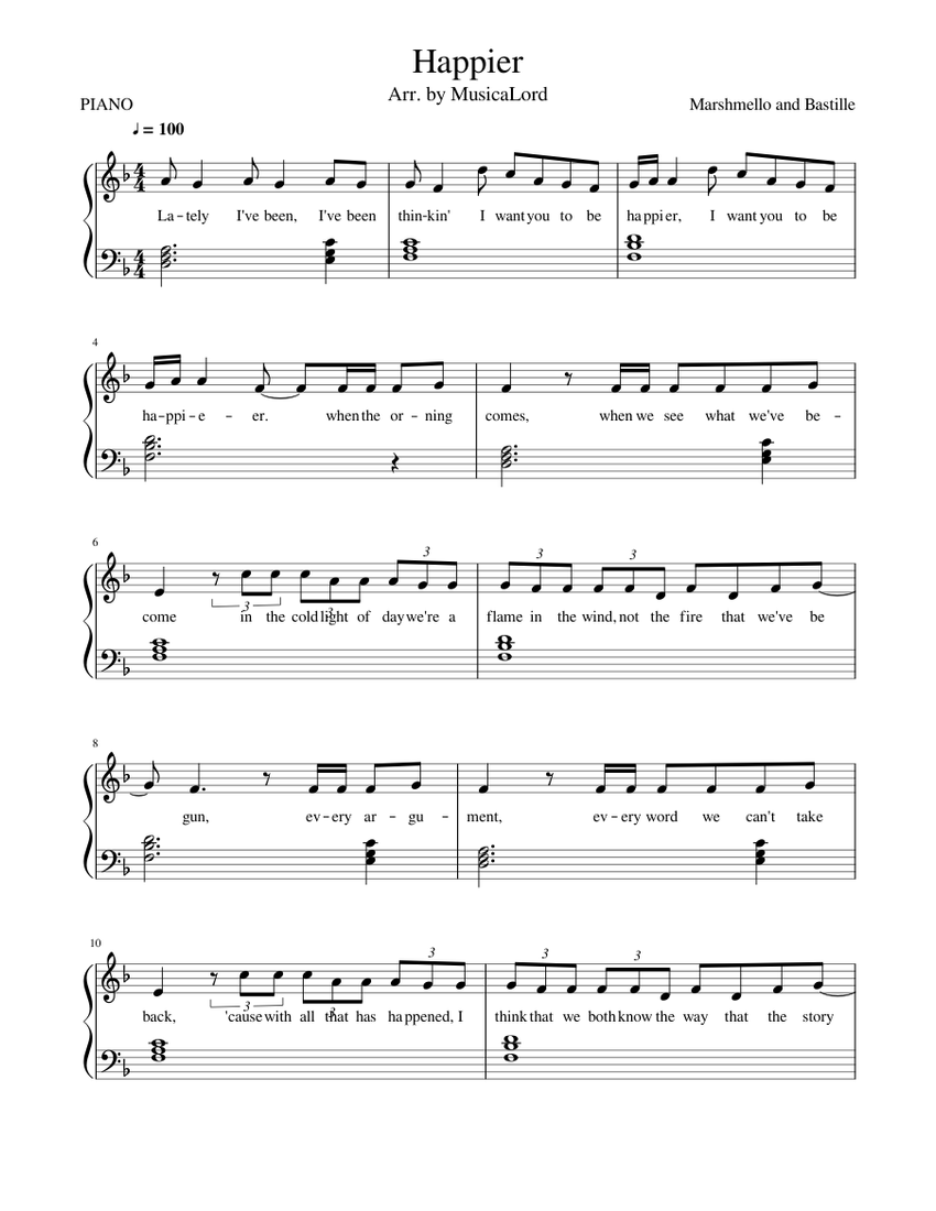 Happier with lyrics Sheet music for Piano | Download free in PDF or