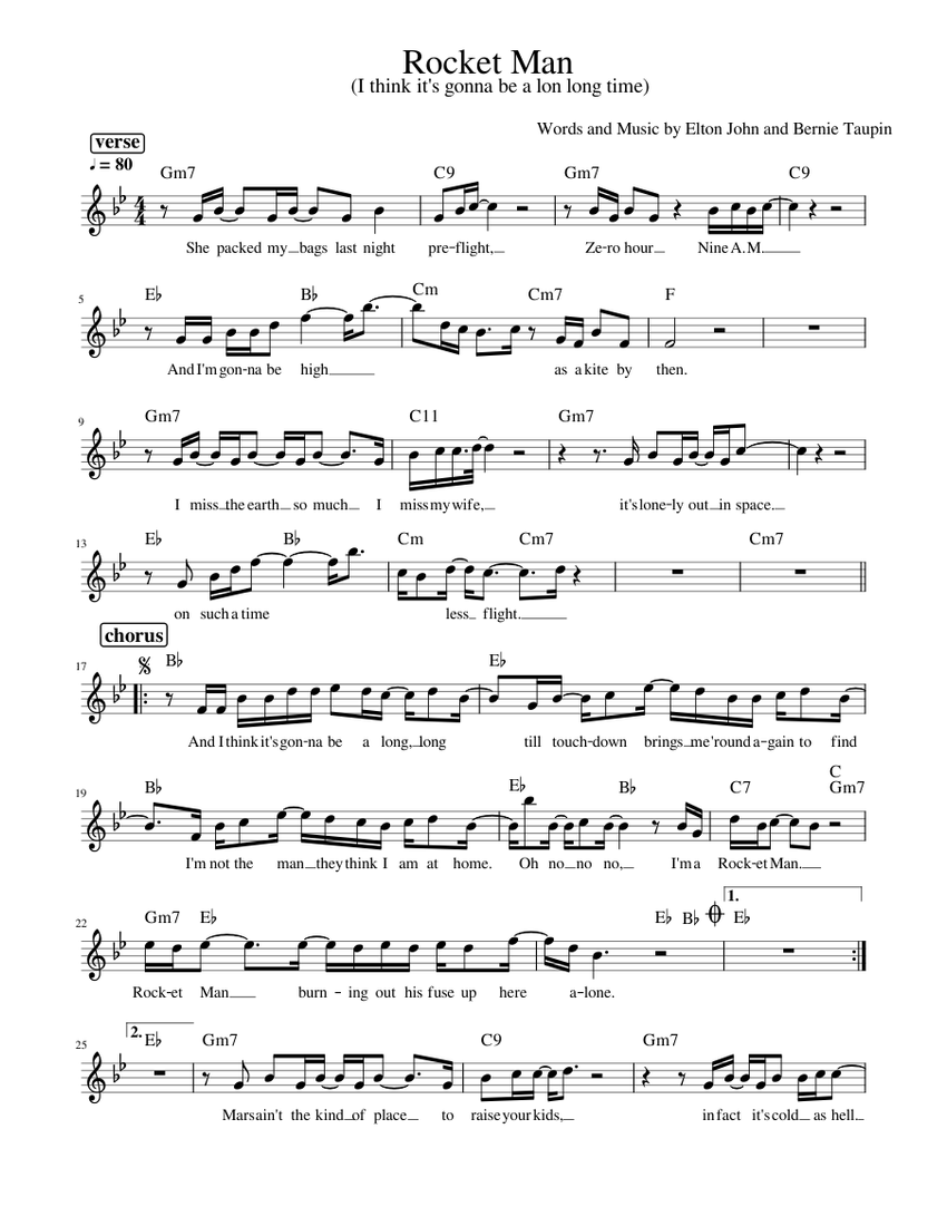 Rocket Man Sheet music for Piano (Solo) | Musescore.com