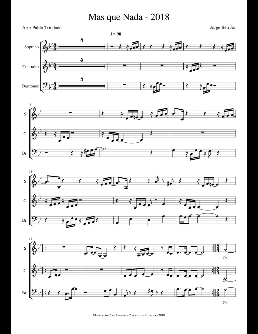Mas que Nada - 2018 sheet music for Piano download free in PDF or MIDI
