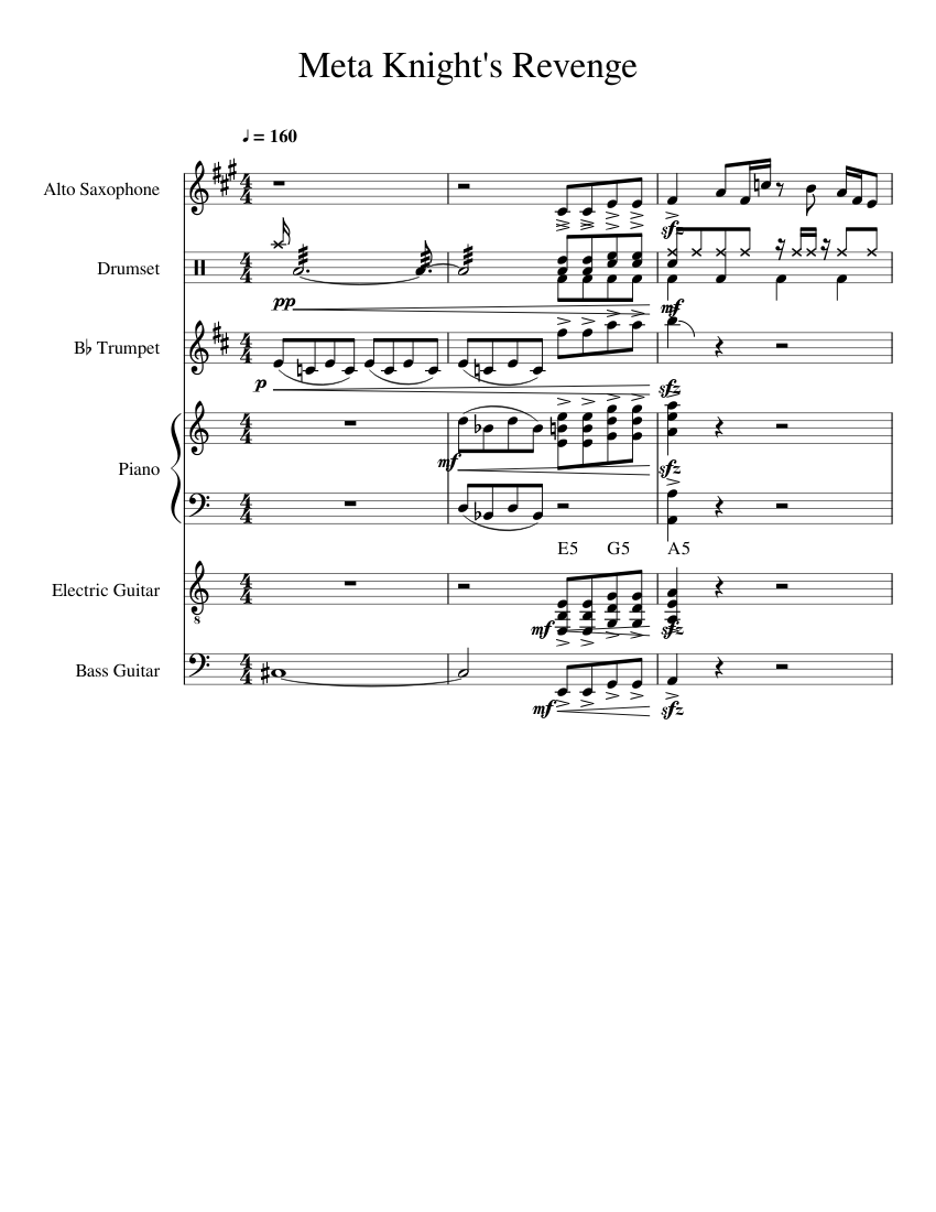 Meta Knight s Revenge Sheet music for Piano, Alto Saxophone, Percussion ...