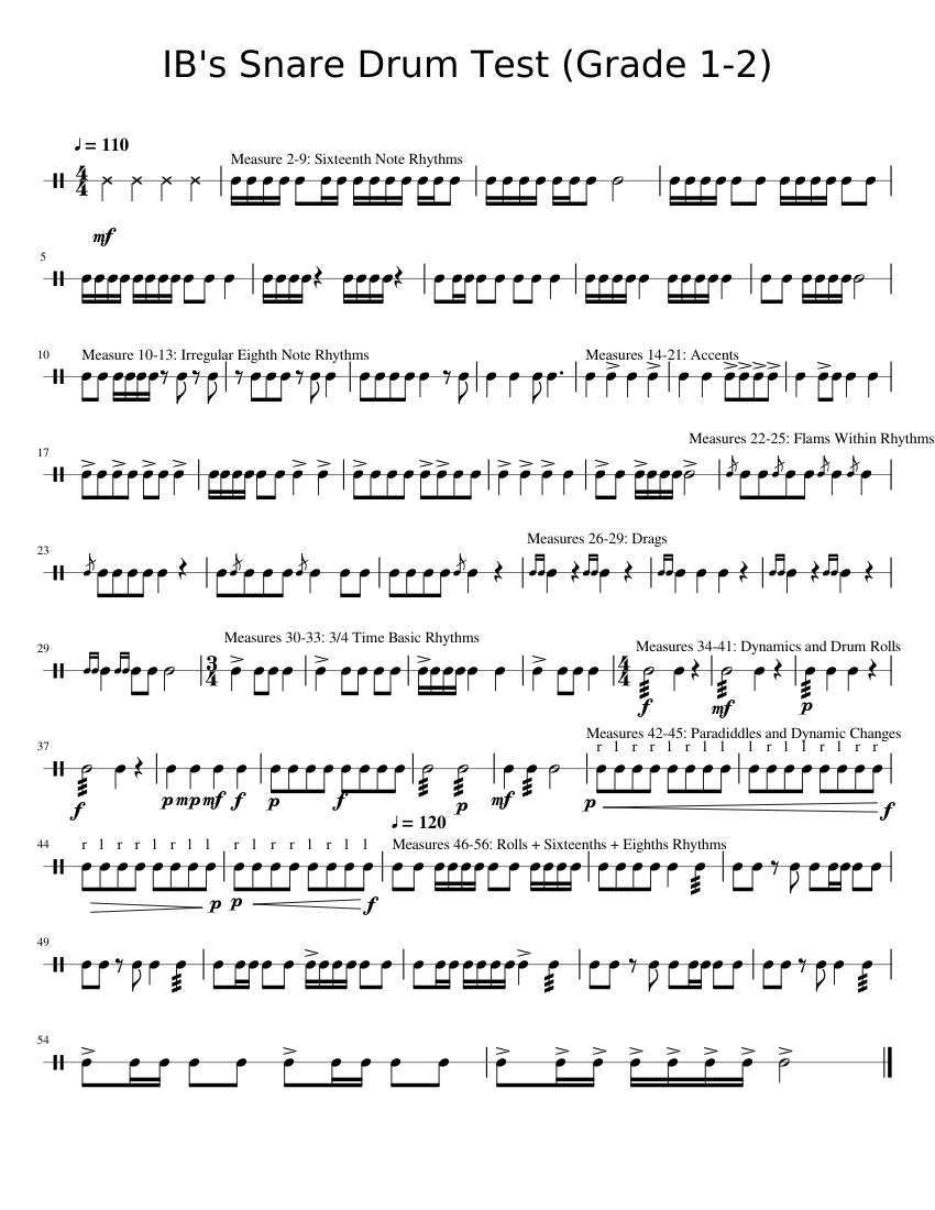 Snare Drum Test (Grade 1-2) sheet music for Percussion download free in
