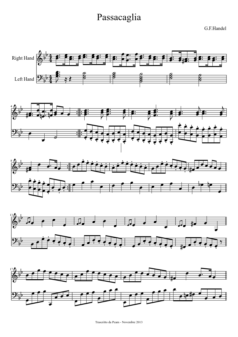 Passacaglia - G.F Handel sheet music download free in PDF or MIDI
