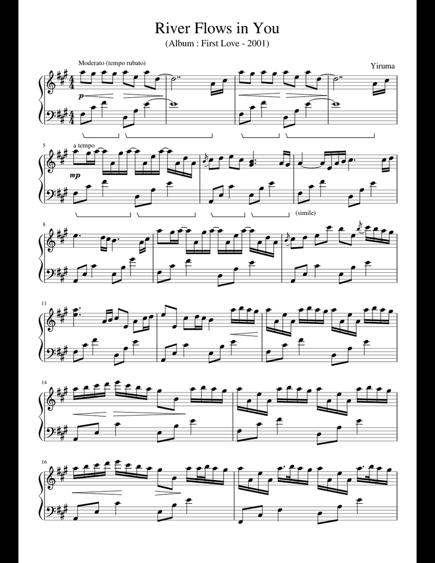 River Flows in You - Yiruma sheet music for Piano download free in PDF
