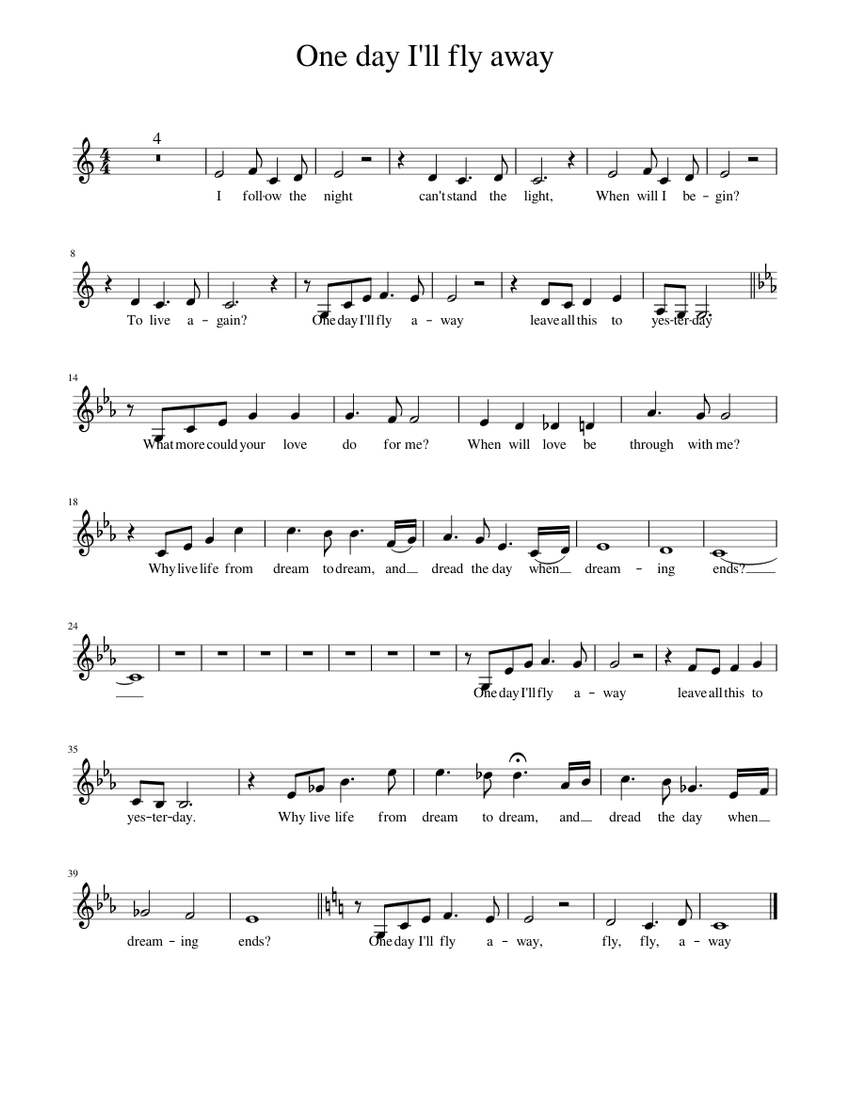 One day I ll fly away Sheet music for Piano | Download free in PDF or