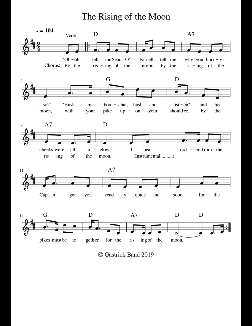 The Rising of the Moon sheet music for Piano download free ...