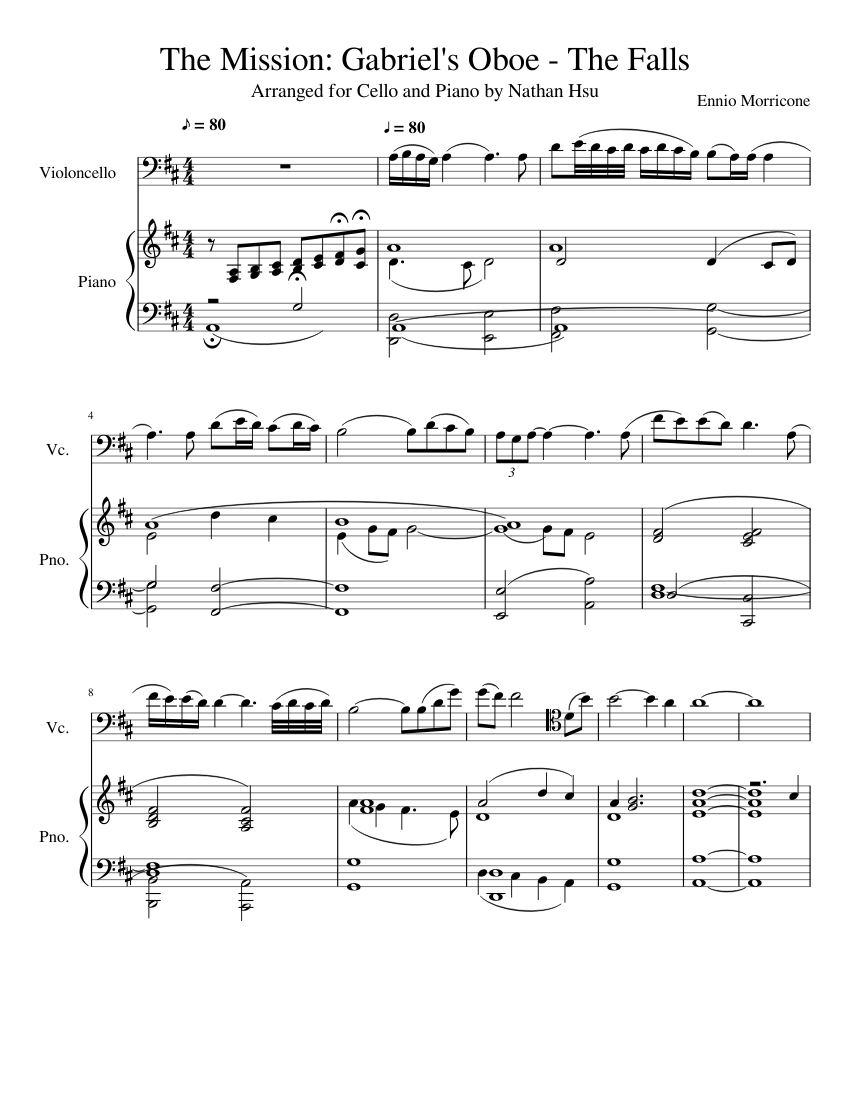 The Mission Gabriel s Oboe The Falls 1 Sheet music for Piano, Cello Download free in PDF or