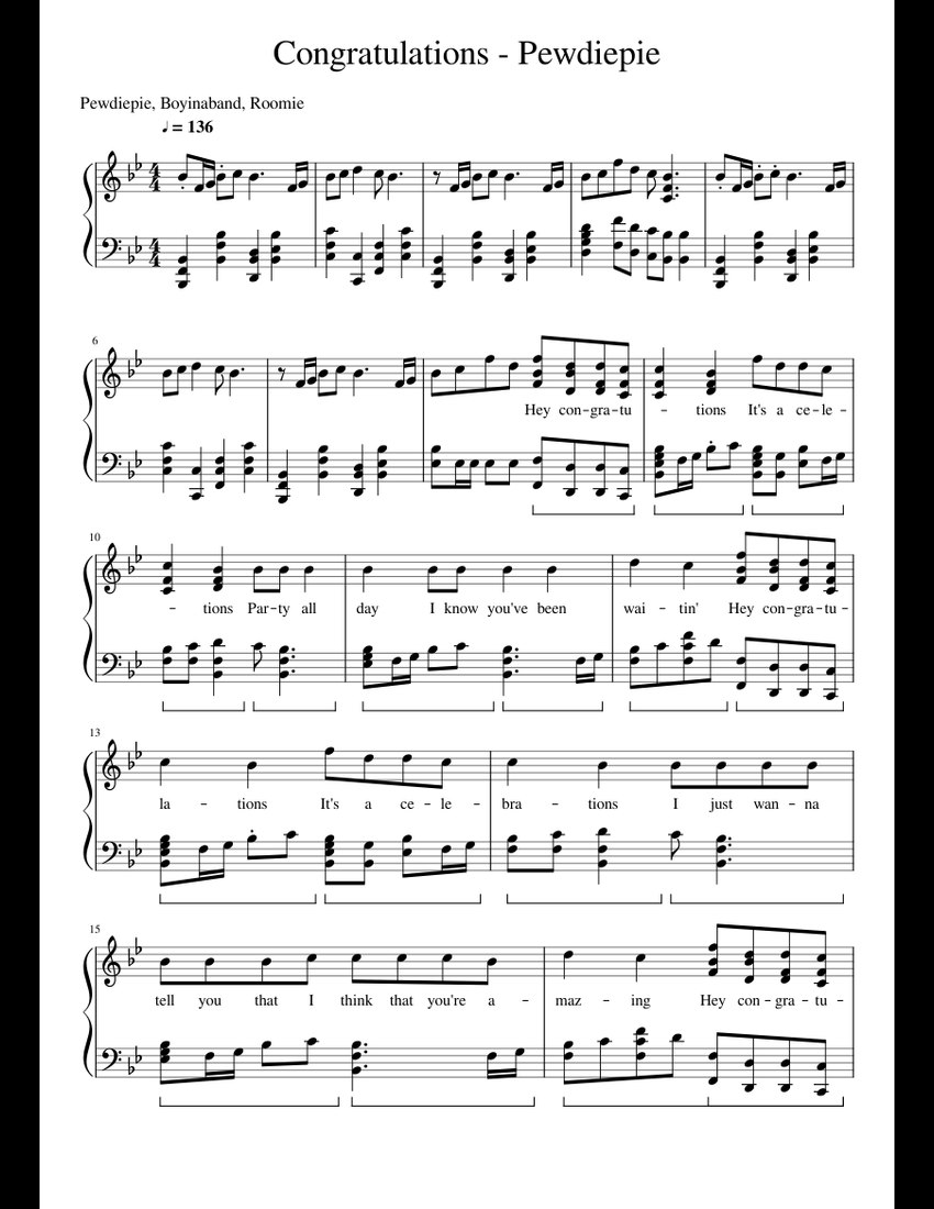 Congratulations Pewdiepie sheet music for Piano download free in PDF or