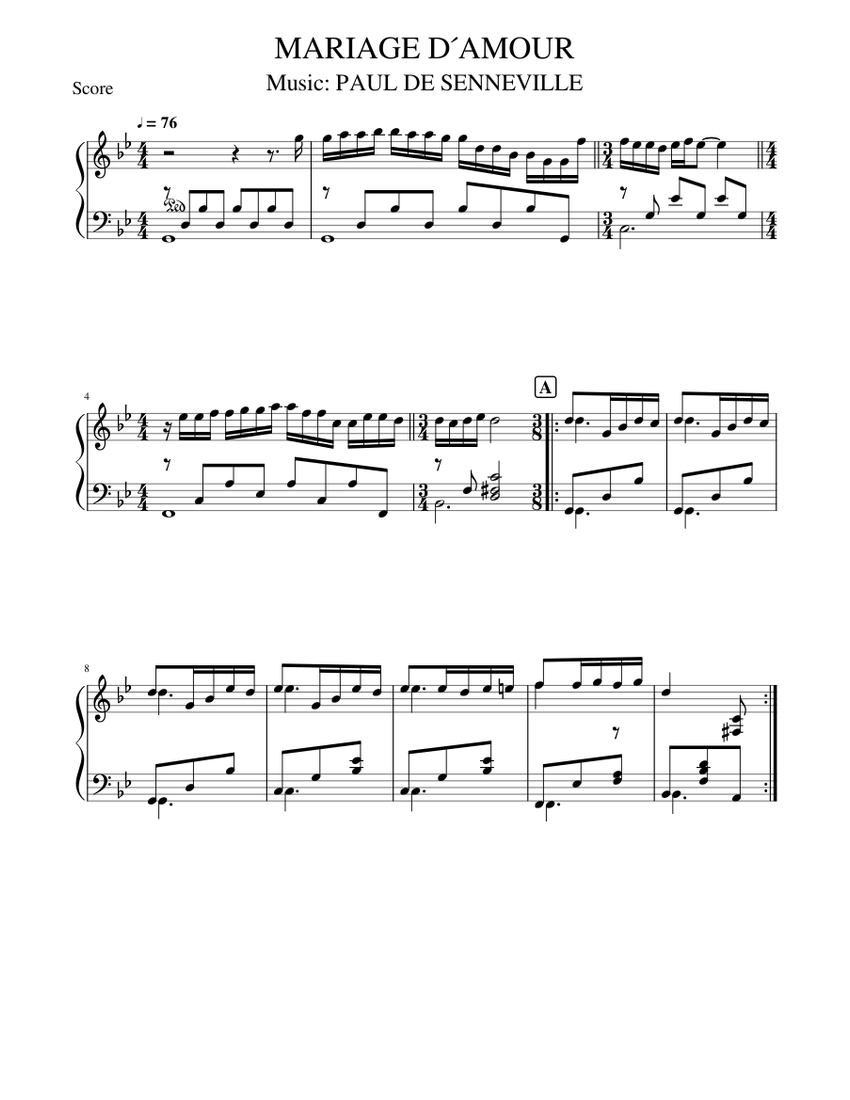 Mariage de Amour Sheet music for Piano (Solo) | Musescore.com