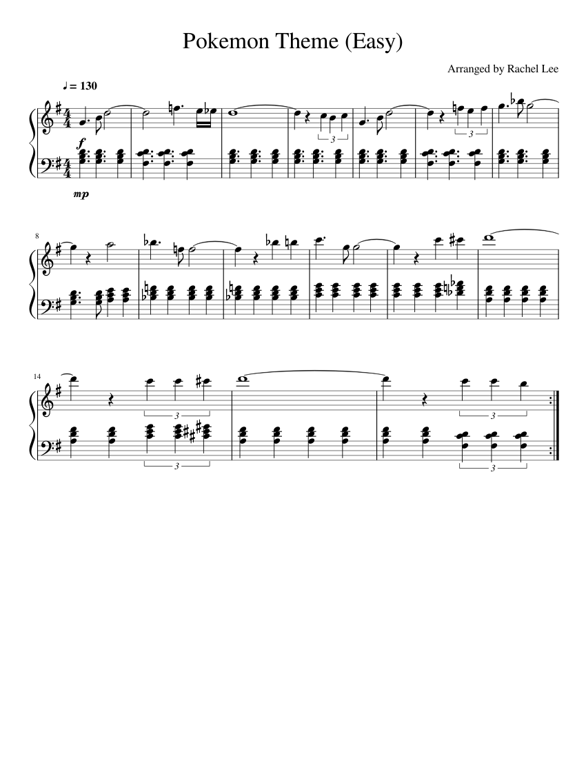 Pokemon Theme Easy Sheet music for Piano | Download free in PDF or MIDI
