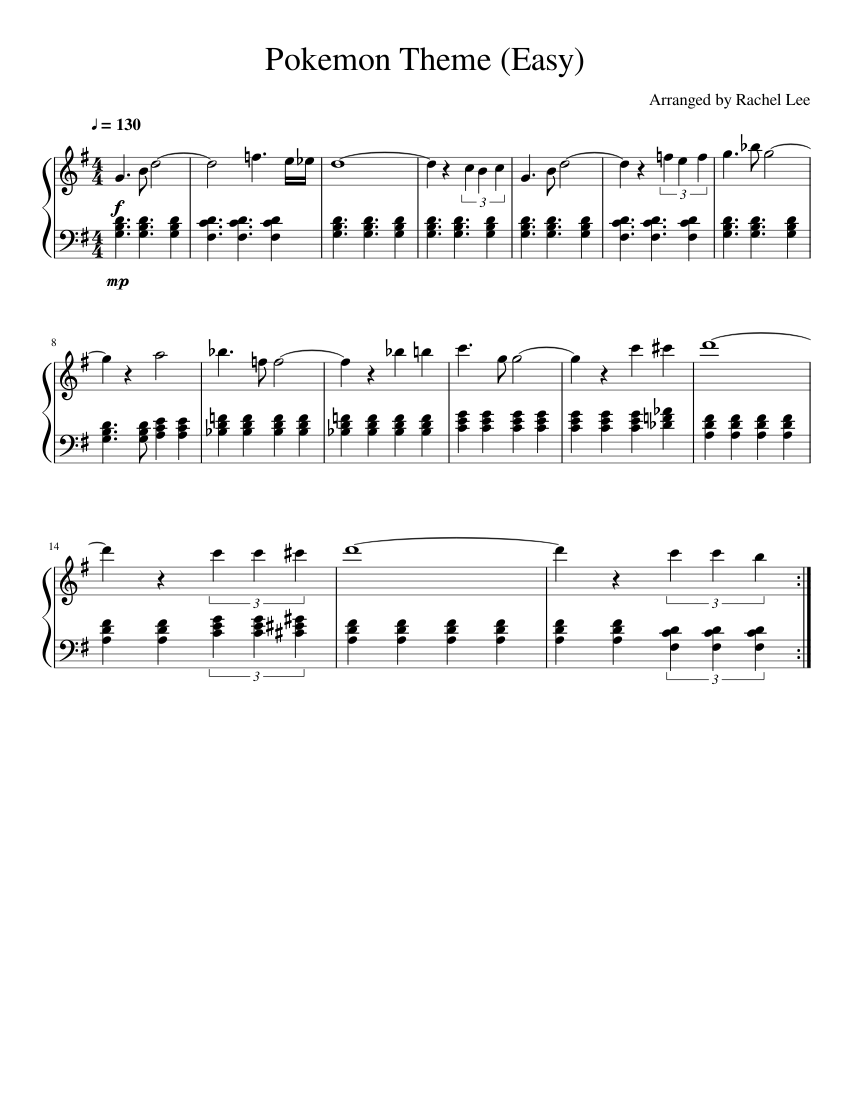 Pokemon Theme Easy sheet music for Piano download free in PDF or MIDI