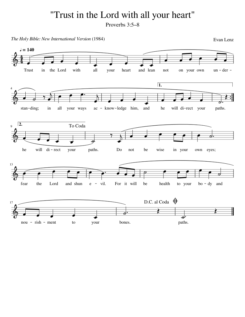 "Trust in the Lord with all your heart" sheet music for