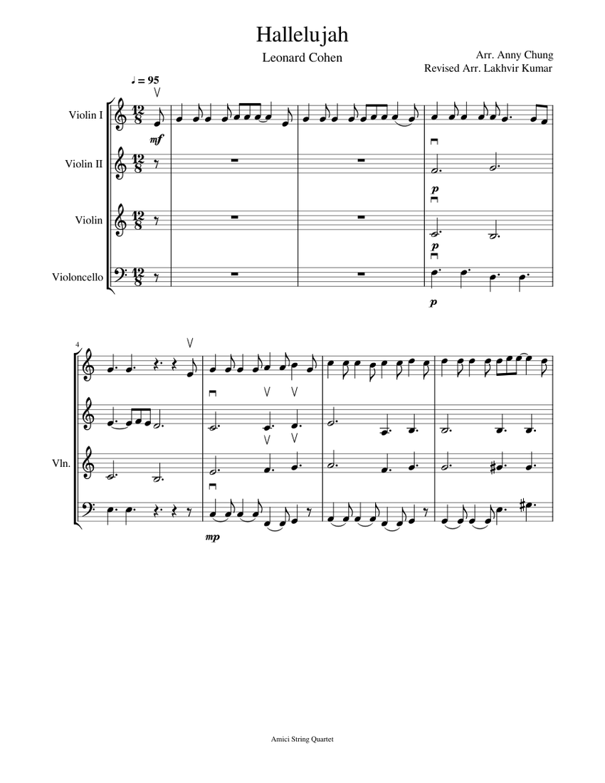 Hallelujah Sheet music for Violin, Cello (Mixed Quartet) | Musescore.com