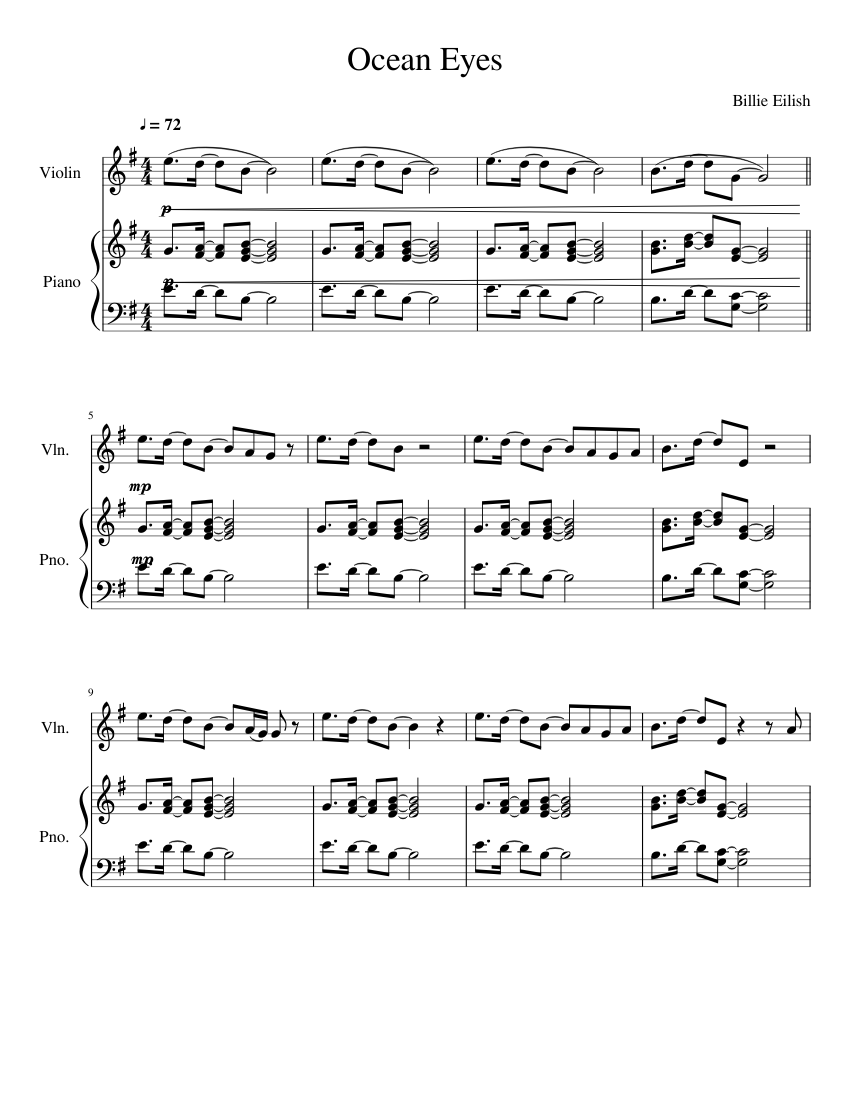 Ocean Eyes Violin Sheet music for Violin, Piano Download