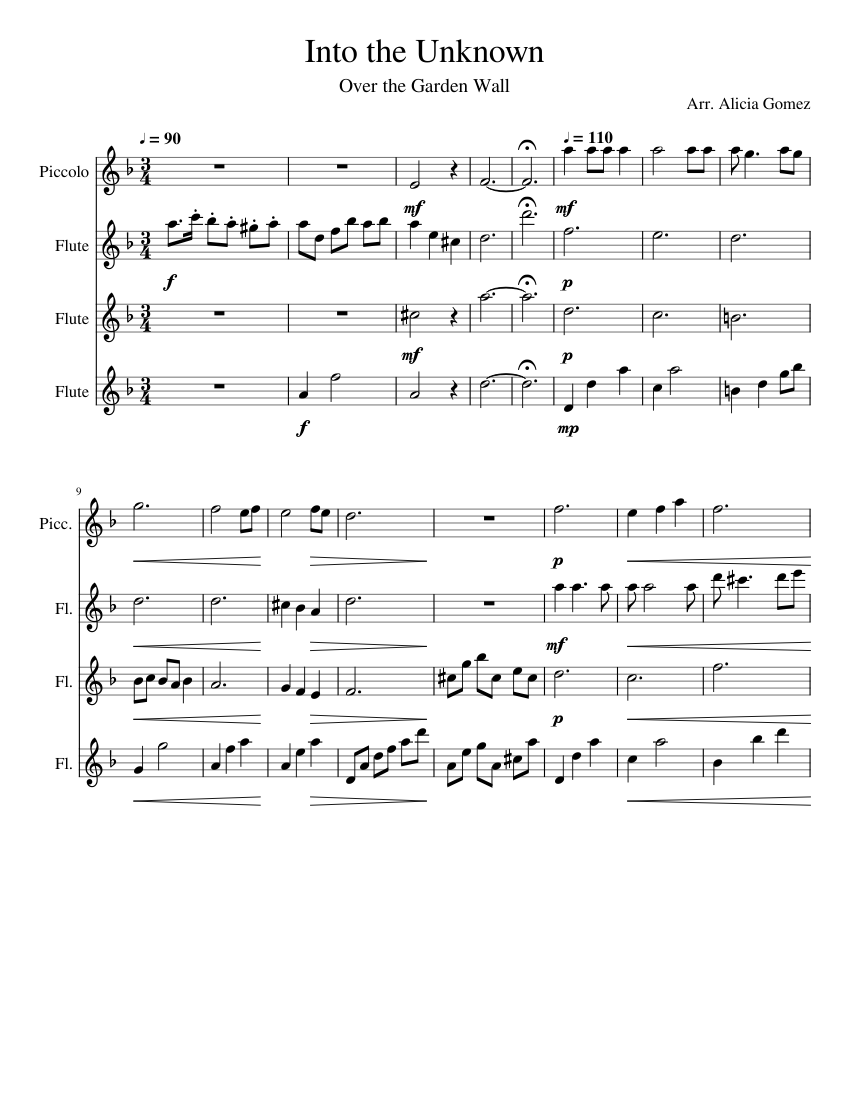 Into the Unknown (Over the Garden Wall) sheet music for Flute, Piccolo