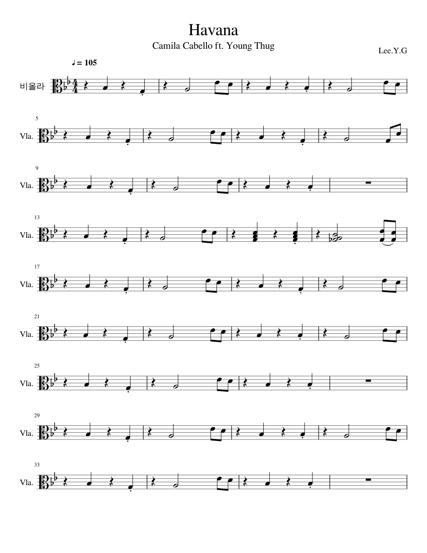 Havana viola sheet music for Clarinet, Recorder, Viola, Voice download ...