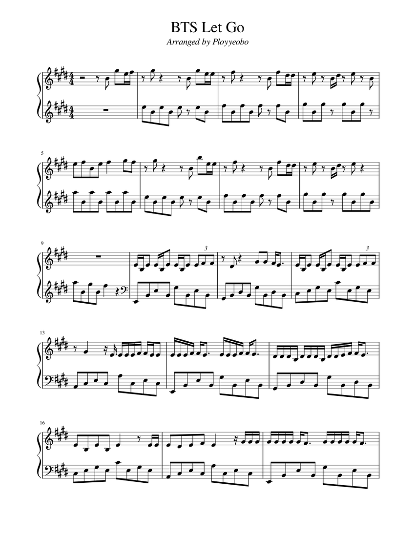 BTS Let Go piano sheet sheet music for Piano download free in PDF or MIDI