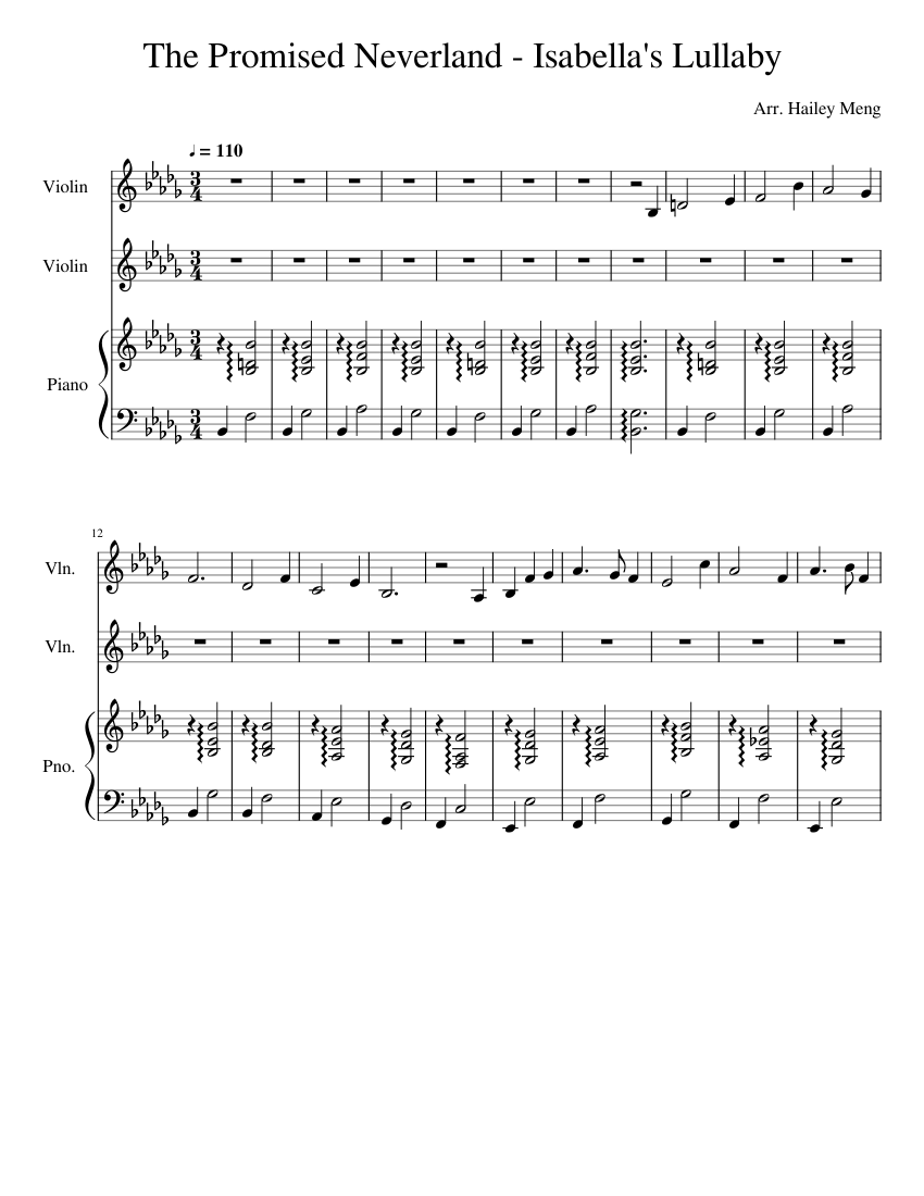The Promised Neverland - Isabella's Lullaby sheet music for Violin