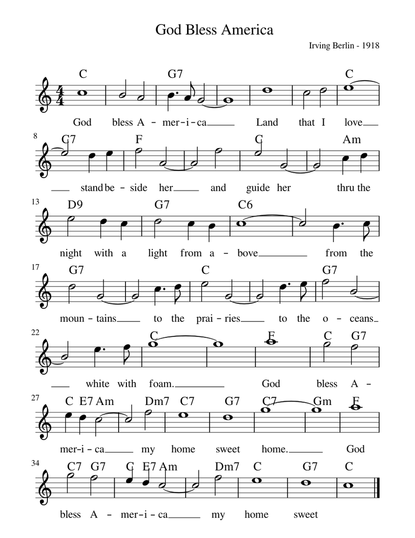 God Bless America Sheet music for Piano | Download free in PDF or MIDI