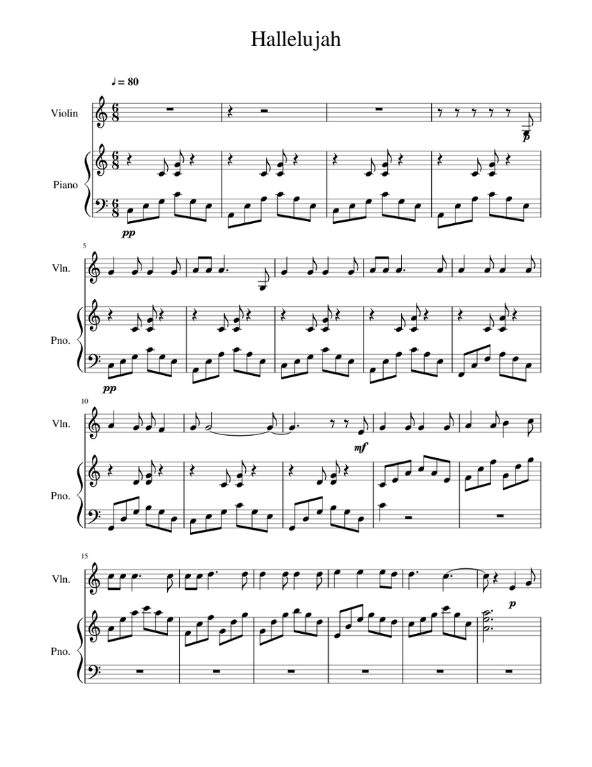 Hallelujah Sheet music for Piano, Violin (Solo) | Musescore.com