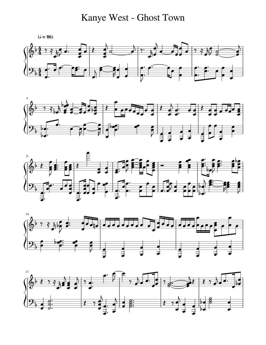 Kanye West-Ghost Town Sheet music for Piano (Solo) | Musescore.com