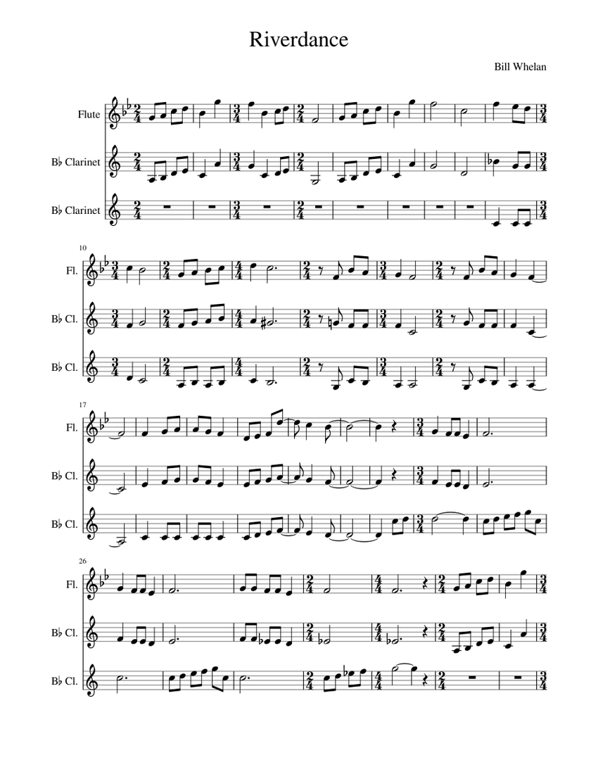 Riverdance Sheet music for Flute, (In B Flat) (Woodwind Trio)